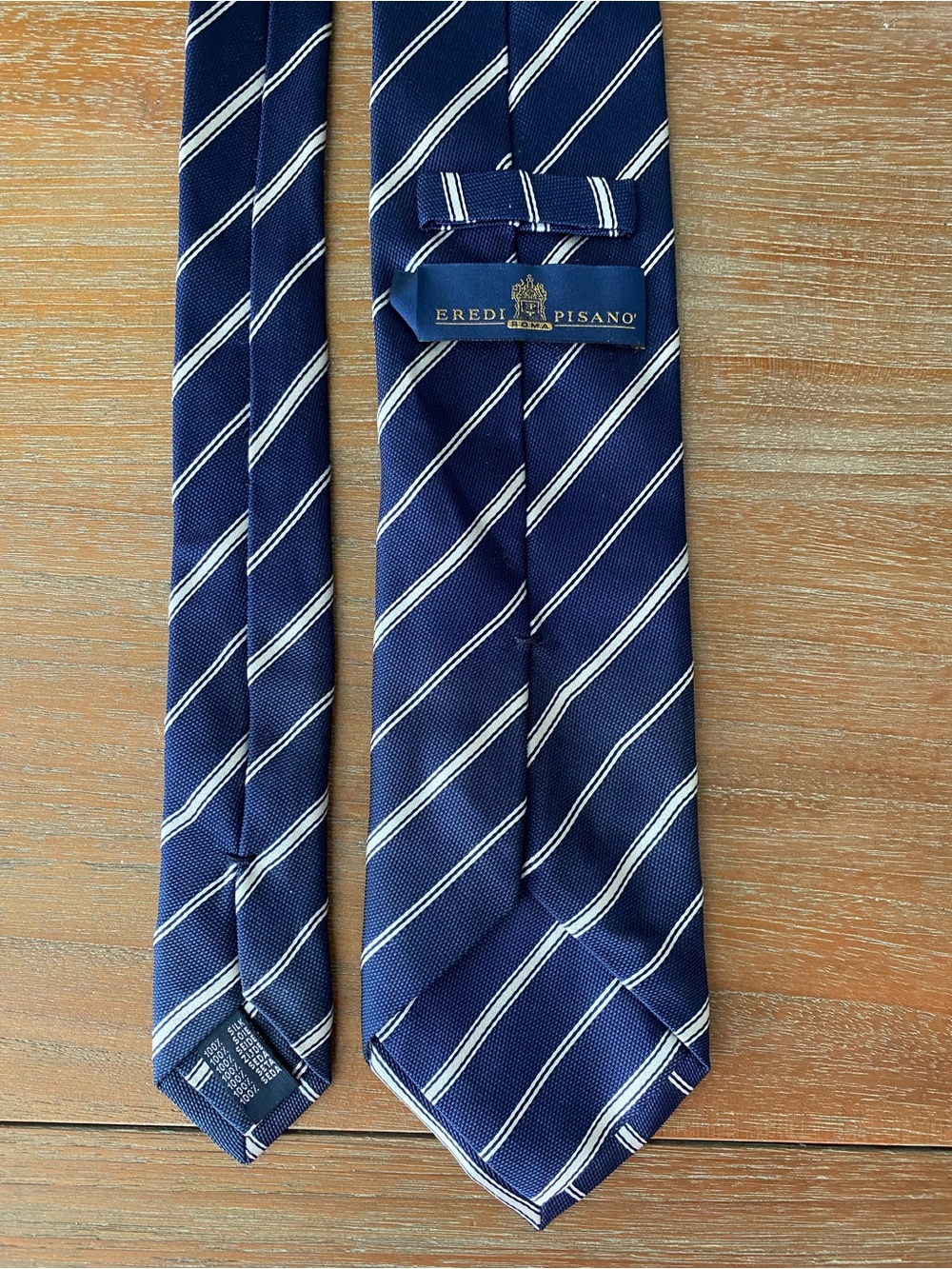 Eredi Pisano Navy and White Striped Silk Tie